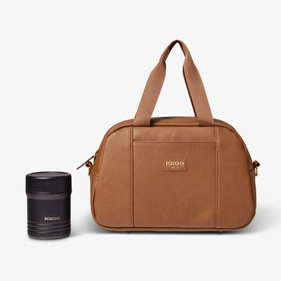 Size View | Igloo Luxe Satchel Cooler Bag::Cognac::Holds up to 15 cans