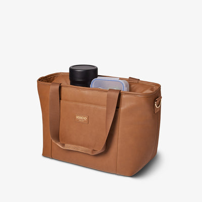 Packed View | Igloo Luxe Tote Cooler Bag::Cognac::Insulated lining