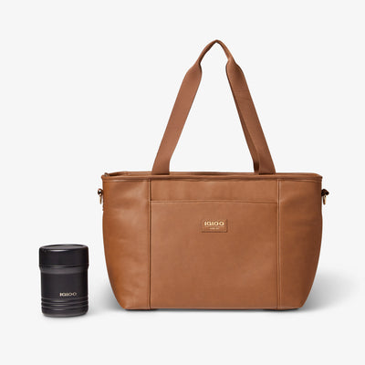 Size View | Igloo Luxe Tote Cooler Bag::Cognac::Holds up to 24 cans