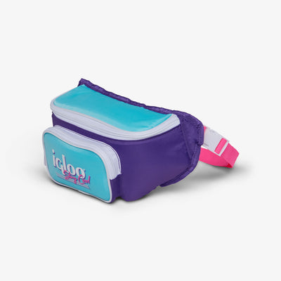 Angle View | Retro Fanny Pack::Purple::Adjustable waist strap