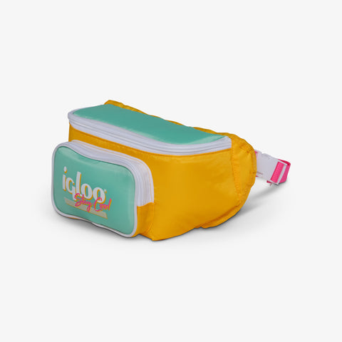 Angle View | Retro Fanny Pack::Yellow::Adjustable waist strap
