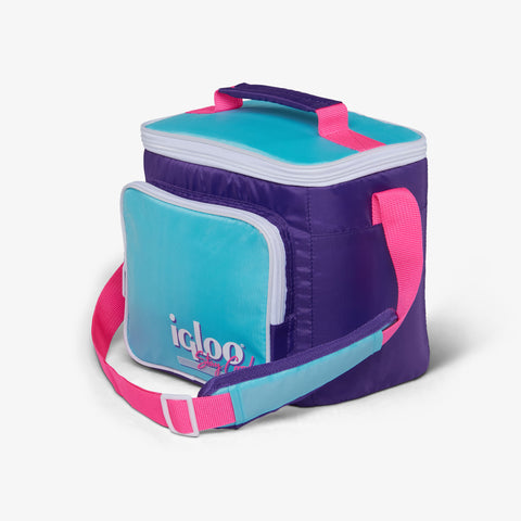 Angle View | Retro Square Lunch Bag::Purple::Adjustable shoulder strap