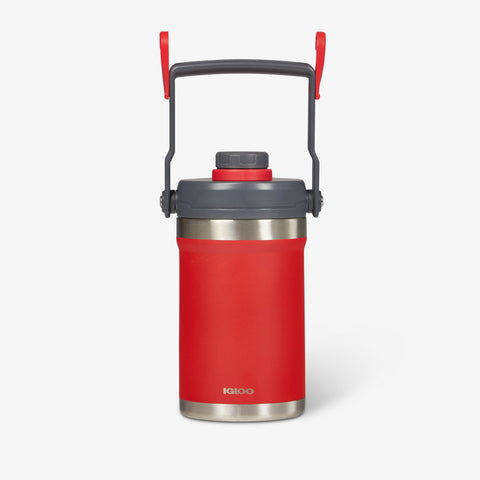 Handle View | Half Gallon Stainless Steel Sports Jug::Red::Sturdy handle with fence hooks