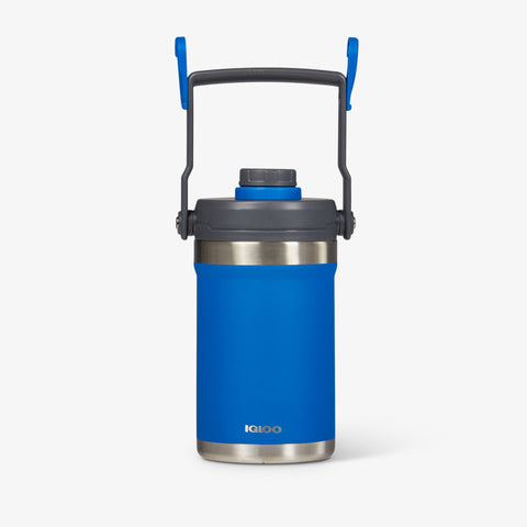 Handle View | Half Gallon Stainless Steel Sports Jug::Blue::Sturdy handle with fence hooks