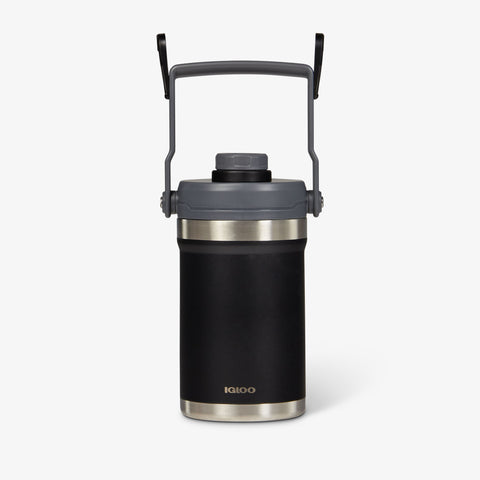 Handle View | Half Gallon Stainless Steel Sports Jug::Black::Sturdy handle with fence hooks