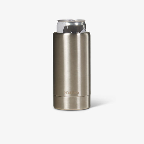 Can In View | 12 Oz Slim Stainless Steel Coolmate::Stainless Steel::Keeps 12-oz slim cans cold