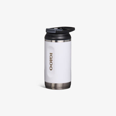 Angle View | 12 Oz Flip ‘n’ Sip Tumbler::Gloss White::No-look-sip indicator