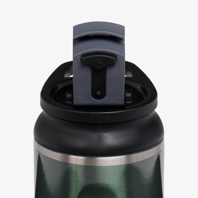 Lid Open View | 12 Oz Flip ‘n’ Sip Tumbler::Gloss Spruce::Leakproof Flip ‘n’ Sip lid