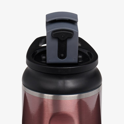 Lid Open View | 12 Oz Flip ‘n’ Sip Tumbler::Gloss Flamingo::Leakproof Flip ‘n’ Sip lid