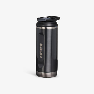 Angle View | 16 Oz Flip ‘n’ Sip Tumbler::Gloss Carbonite::No-look-sip indicator