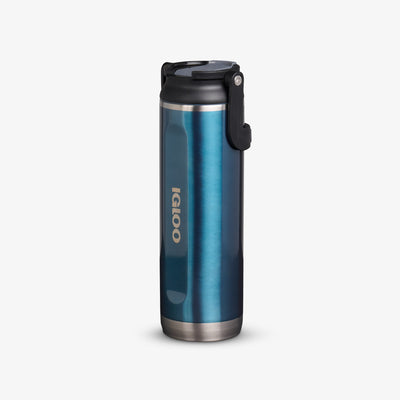 Angle View | 20 Oz Sport Sipper Bottle::Gloss Modern Blue::No-look-sip indicator