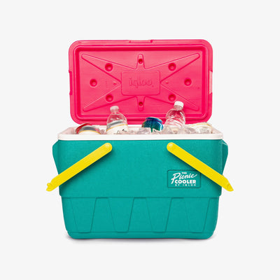 Open View | Retro Limited Edition Picnic Basket 25 Qt Cooler::Jade::Holds up to 36 cans