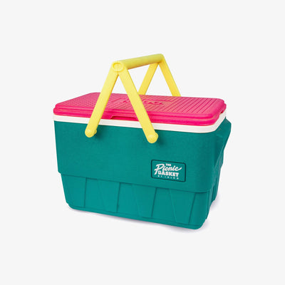 Angle View | Retro Limited Edition Picnic Basket 25 Qt Cooler::Jade::Molded-in side handles
